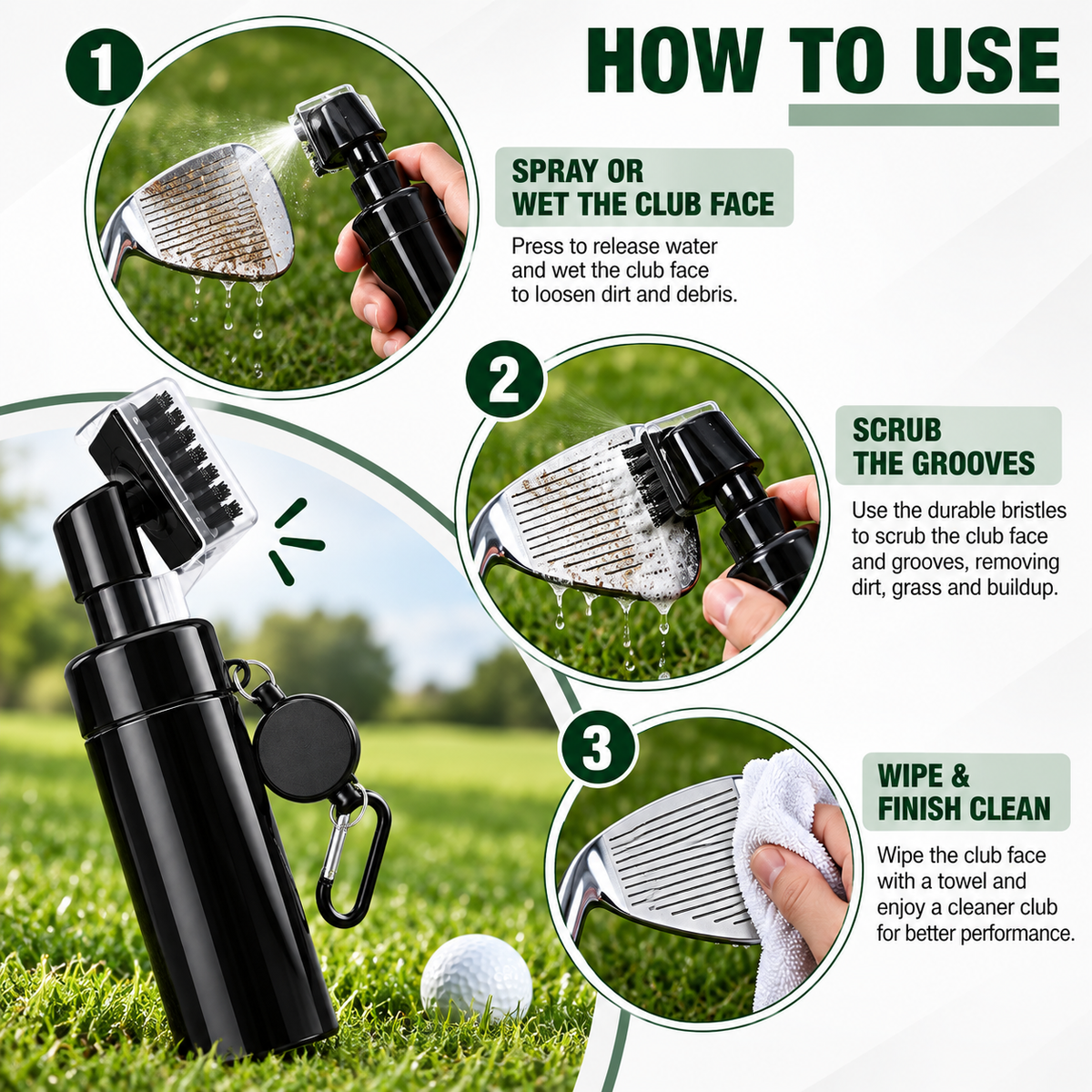 How to use the black golf club cleaning brush