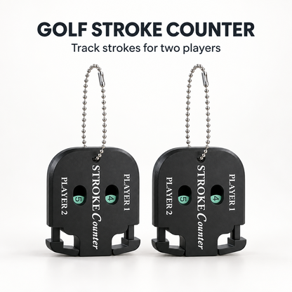 Two black golf stroke counters, each with number windows for Player 1 and Player 2
