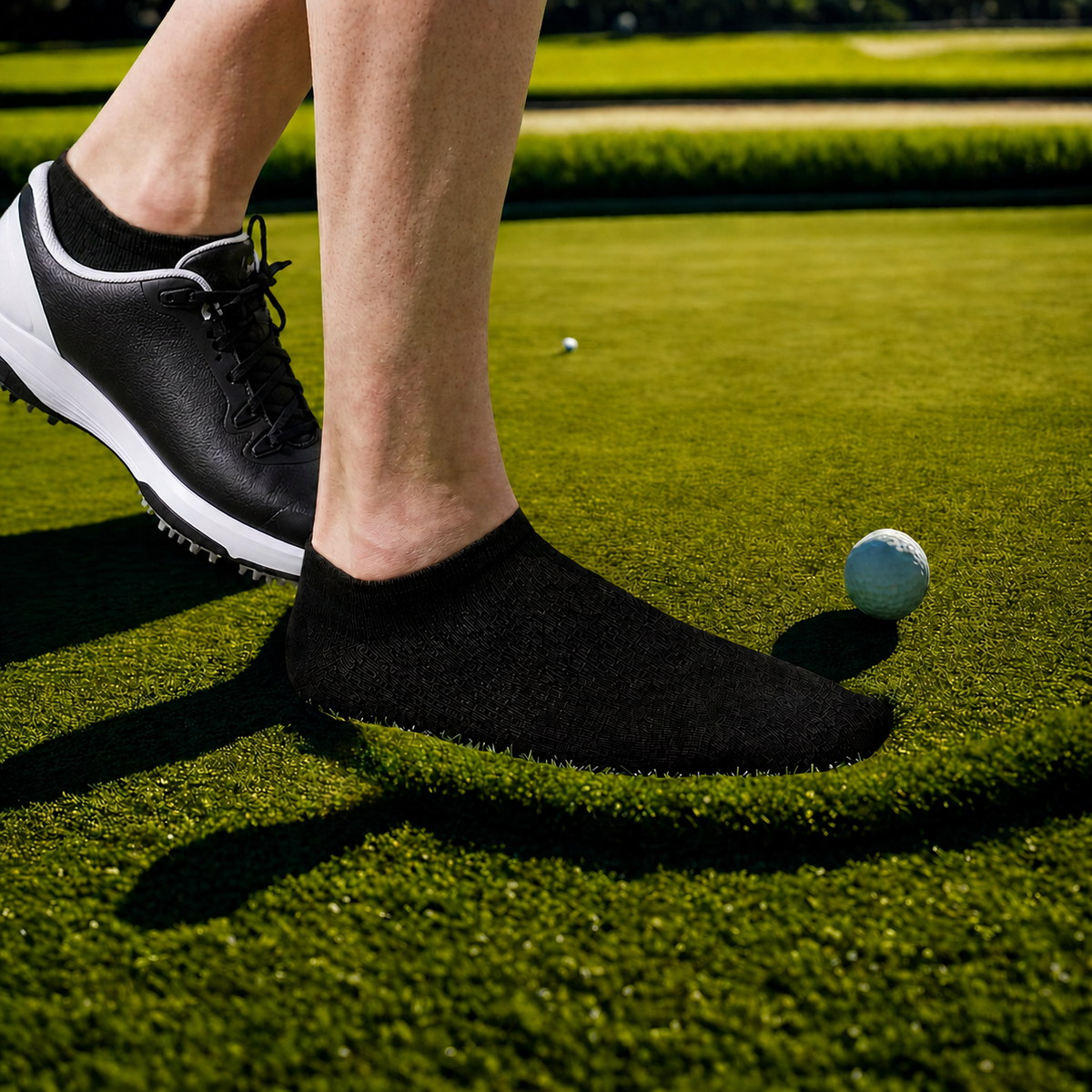 Black ankle socks worn on a golf course