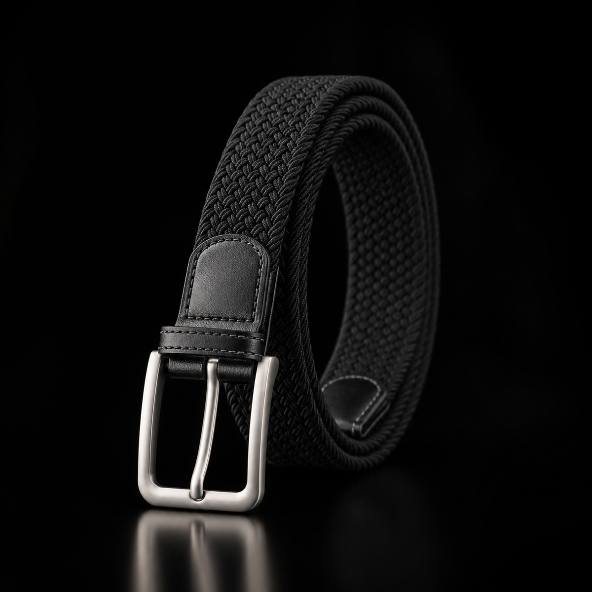Black woven stretch golf belt with alloy buckle